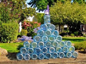 water bottle pyramid at one of the run water stops