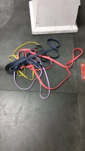my pull up band pile. looks like gay pride spaghetti.