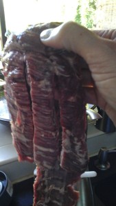 this is the meaty end of the skirt steak - as you can see, I get 3 strips on this side.