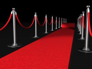 Red carpet night conept with fence 3d illustration